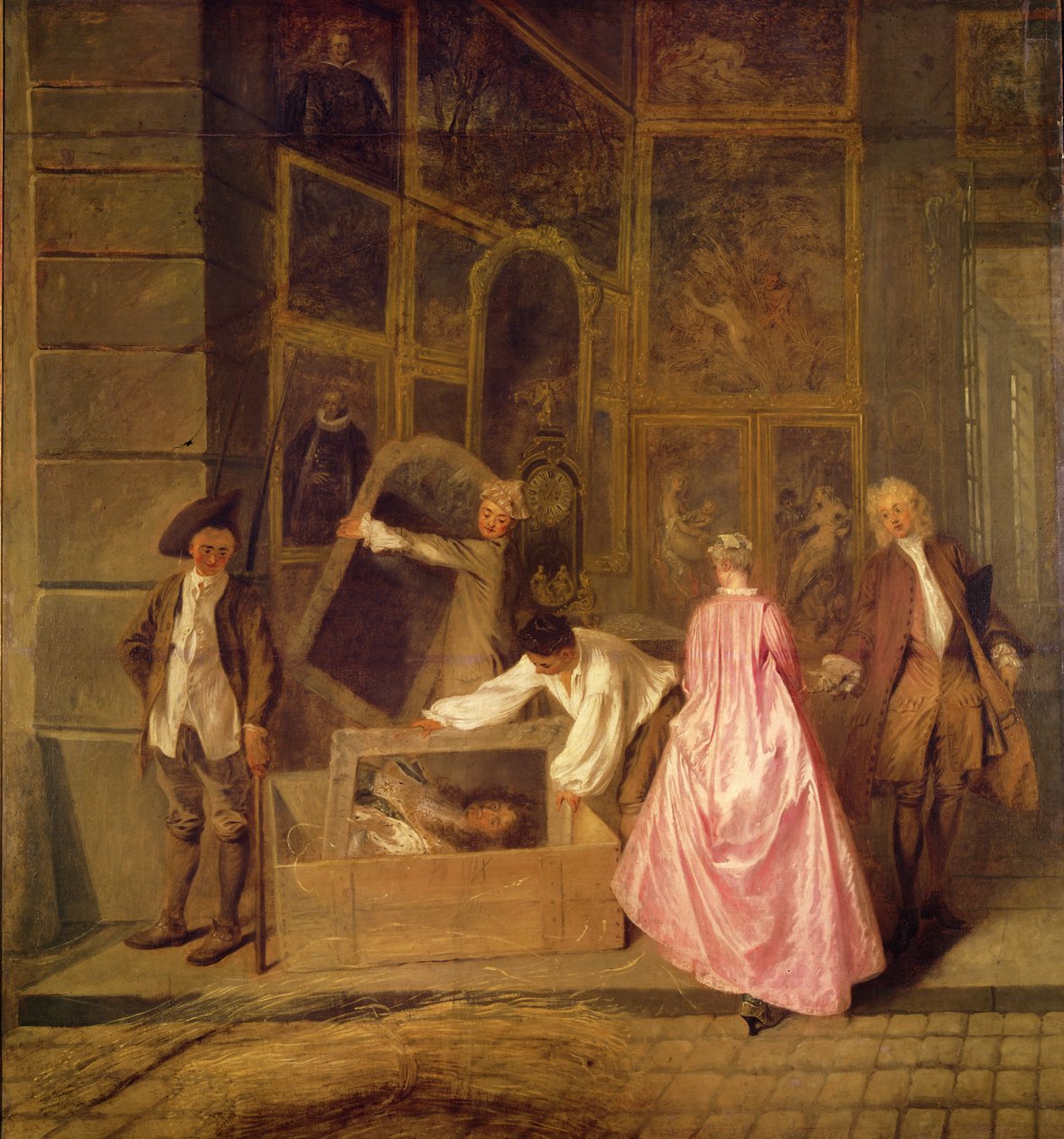 Lenseigne de Gersaint detalje af venstre sektion, 1720 olie på lærred af Jean Antoine Watteau