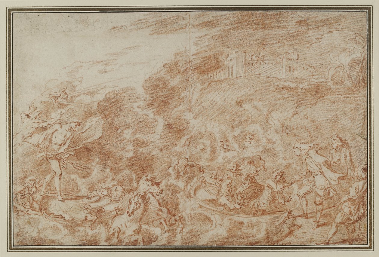 Storm på havet (rødt kridt på papir) af Jean Antoine Watteau
