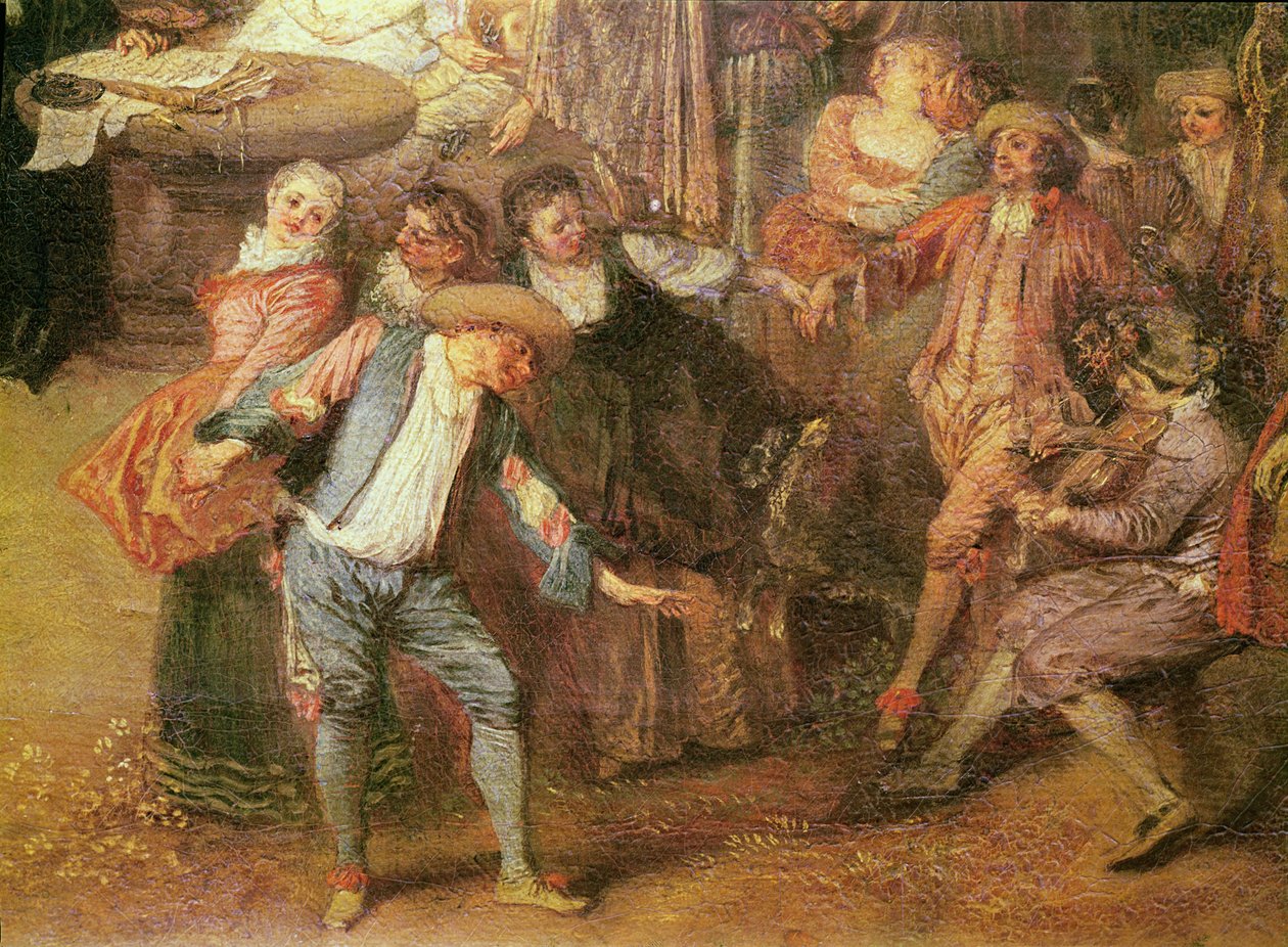 Ægtepagten og den rustikke ball-detalje af danserne til højre, ca. 1712-13 olie på lærred af Jean Antoine Watteau