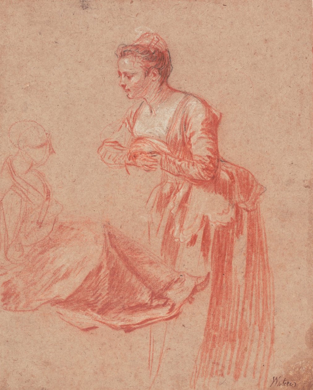 Two Figure Studies of a Young Woman, 1715-1717 af Jean Antoine Watteau