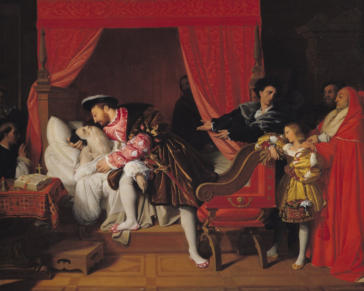 Frans I (1494-1547) modtager Leonardo da Vincis sidste åndedrag (1452-1519) 1818 af Jean Auguste Dominique Ingres