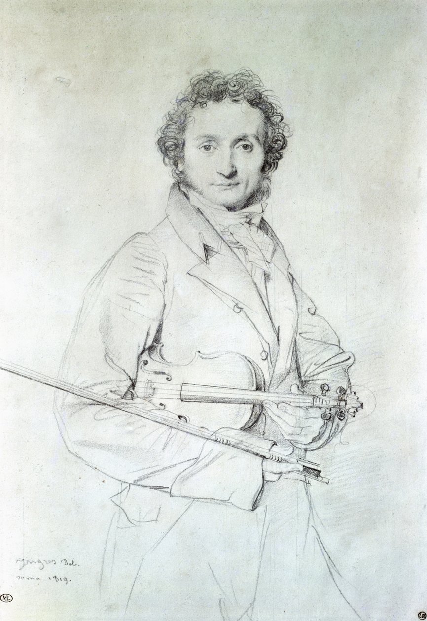 Portræt af Niccolo Paganini (1782-1840) 1819 (blyant på papir) af Jean Auguste Dominique Ingres