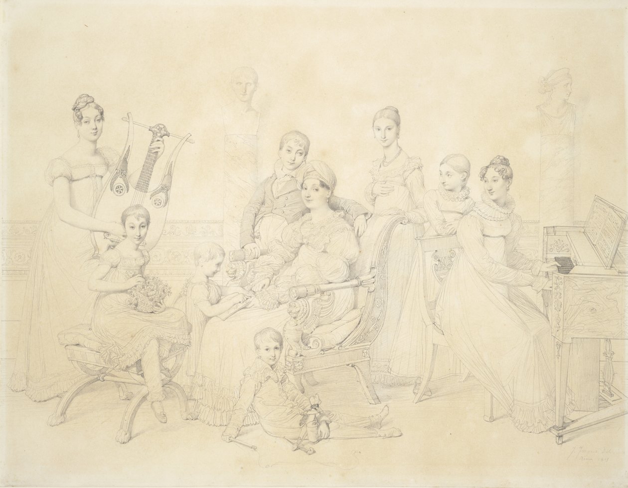 Portræt af Lucien Bonapartes familie, 1815 (grafit på papir) af Jean Auguste Dominique Ingres