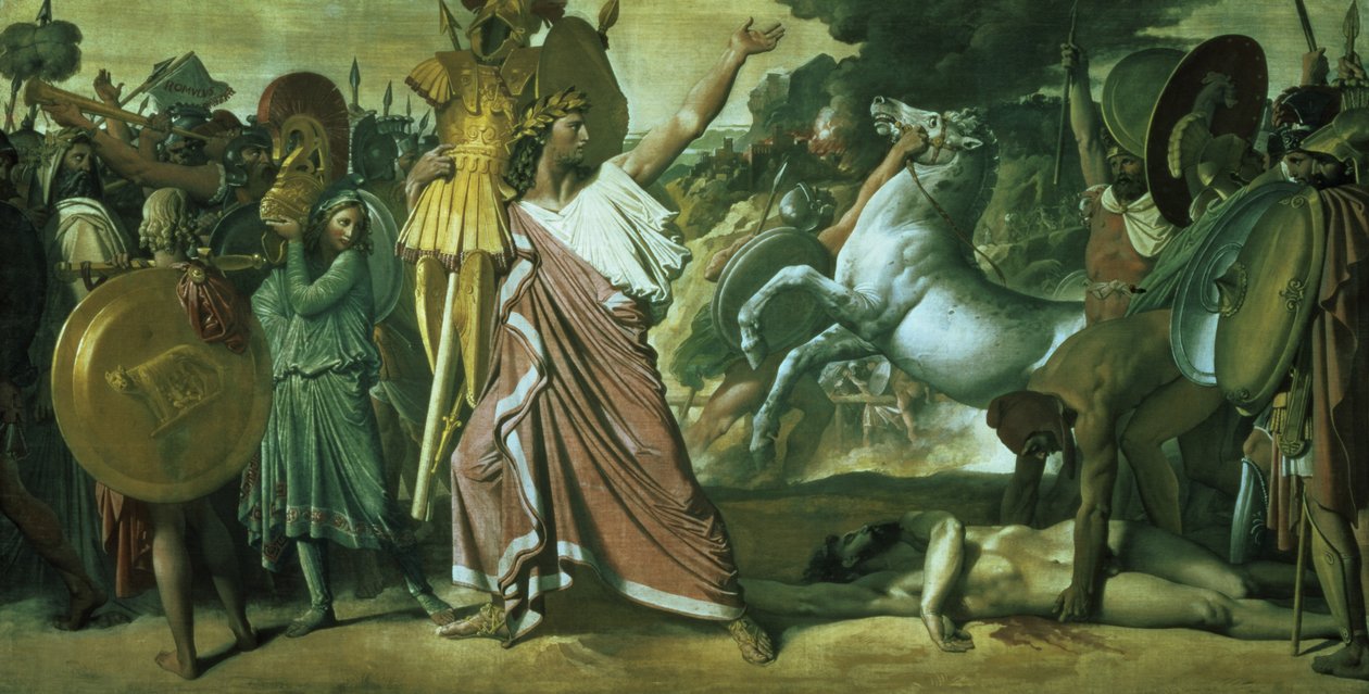 Romulus, erobreren af Acron, tager sit bytte til Jupiters tempel, 1812 af Jean Auguste Dominique Ingres