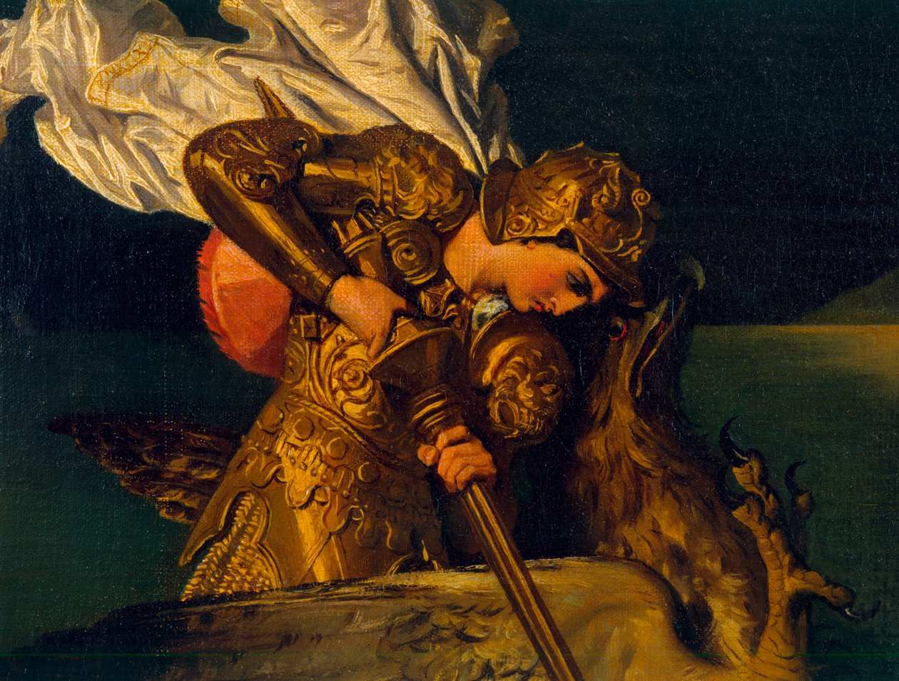 Ruggiero Rescuing Angelica, detalje af Ruggiero, 1819 (detalje af XIR 59757) af Jean Auguste Dominique Ingres