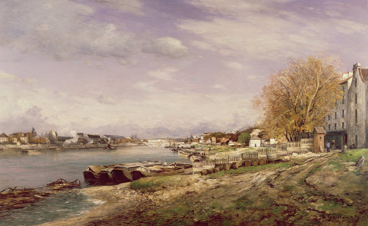 Udsigt over havnen i Bercy, Paris, 1880 af Jean Baptiste Antoine Guillemet