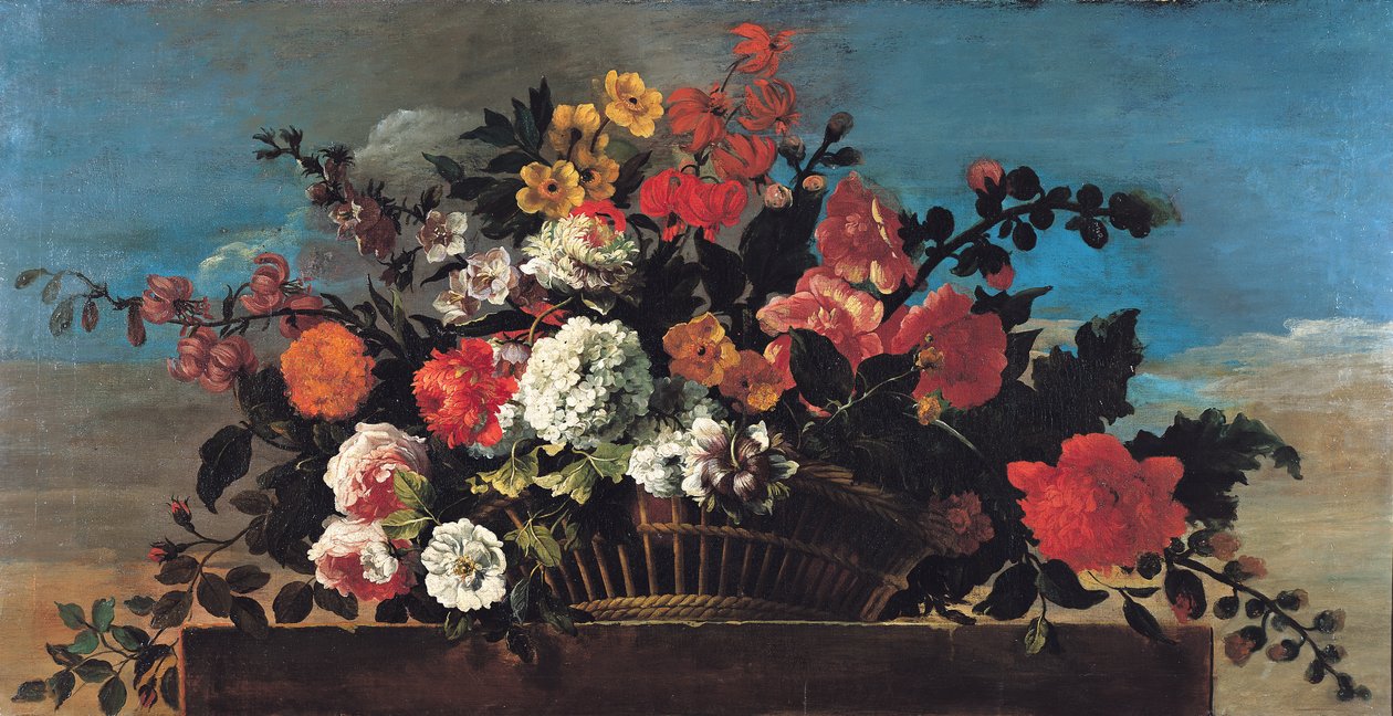 Kurv med blomster i flet af Jean Baptiste Belin de Fontenay
