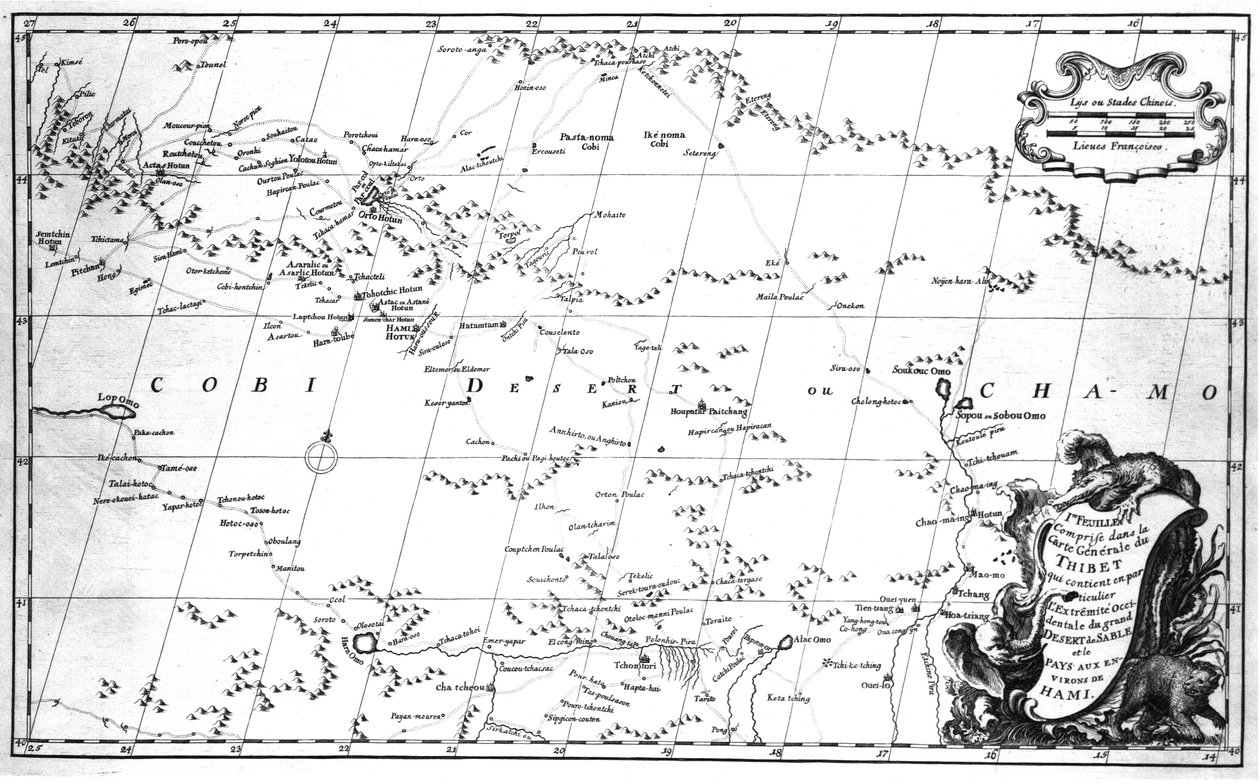 New Atlas of China, Chinese Tartary og Thibet, Haag 1737. af Jean Baptiste Bourguignon dAnville
