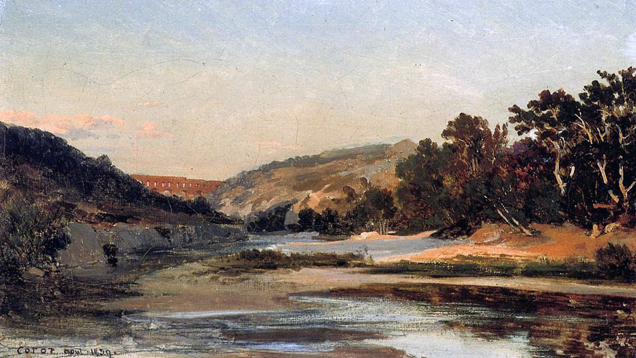Akvædukt, 1839 (olie på papir på lærred) af Jean Baptiste Camille Corot