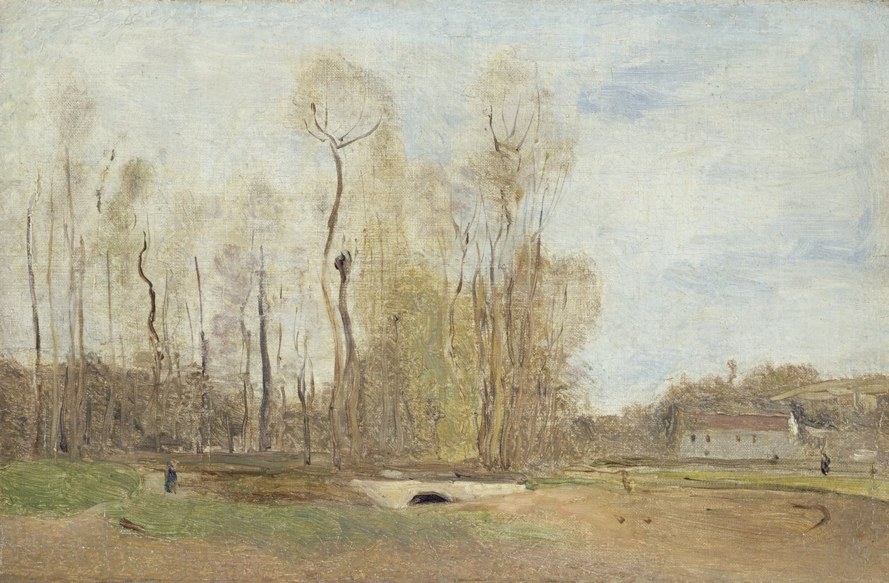Auvers-sur-Oise: Daubignys dam, ca. 1855 (olie på papir på lærred) af Jean Baptiste Camille Corot