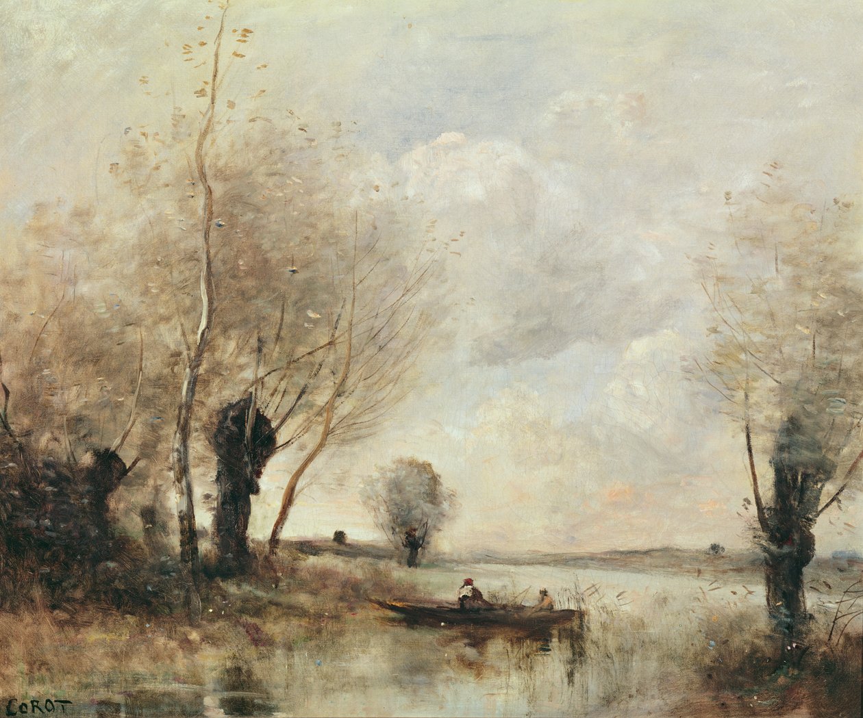 Fiskere fortøjet ved en bank af Jean Baptiste Camille Corot