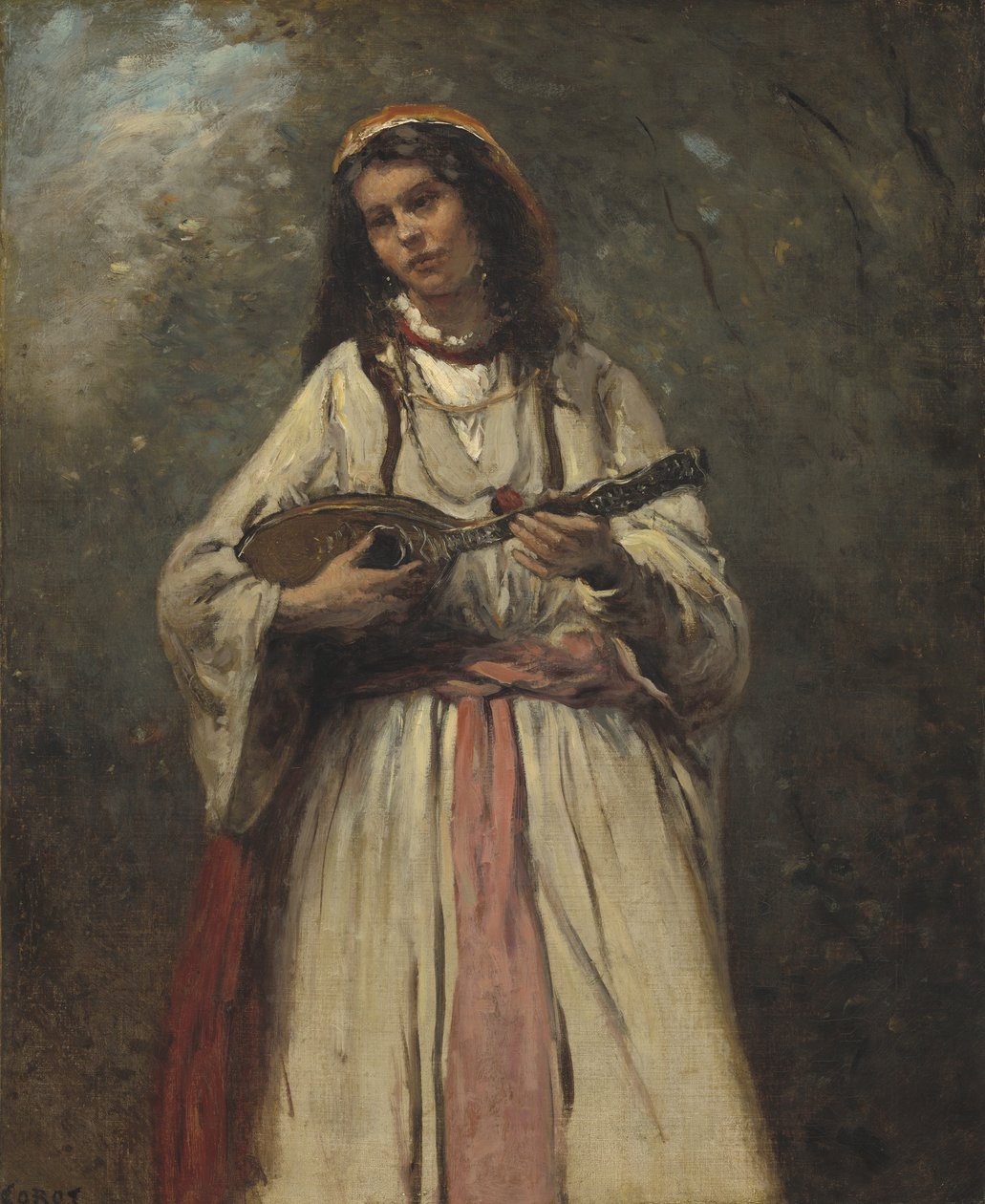 Sigøjnerpige med mandolin, ca. 1870 af Jean Baptiste Camille Corot