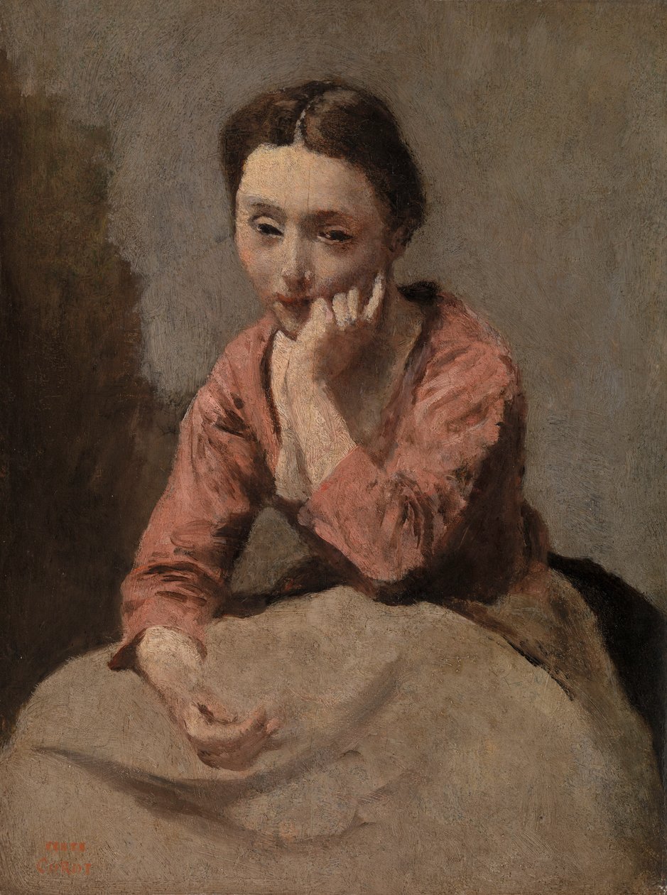 Betænksom ung kvinde af Jean Baptiste Camille Corot