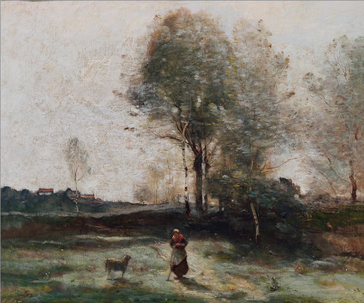 Landskab eller, Morgen i Marken af Jean Baptiste Camille Corot