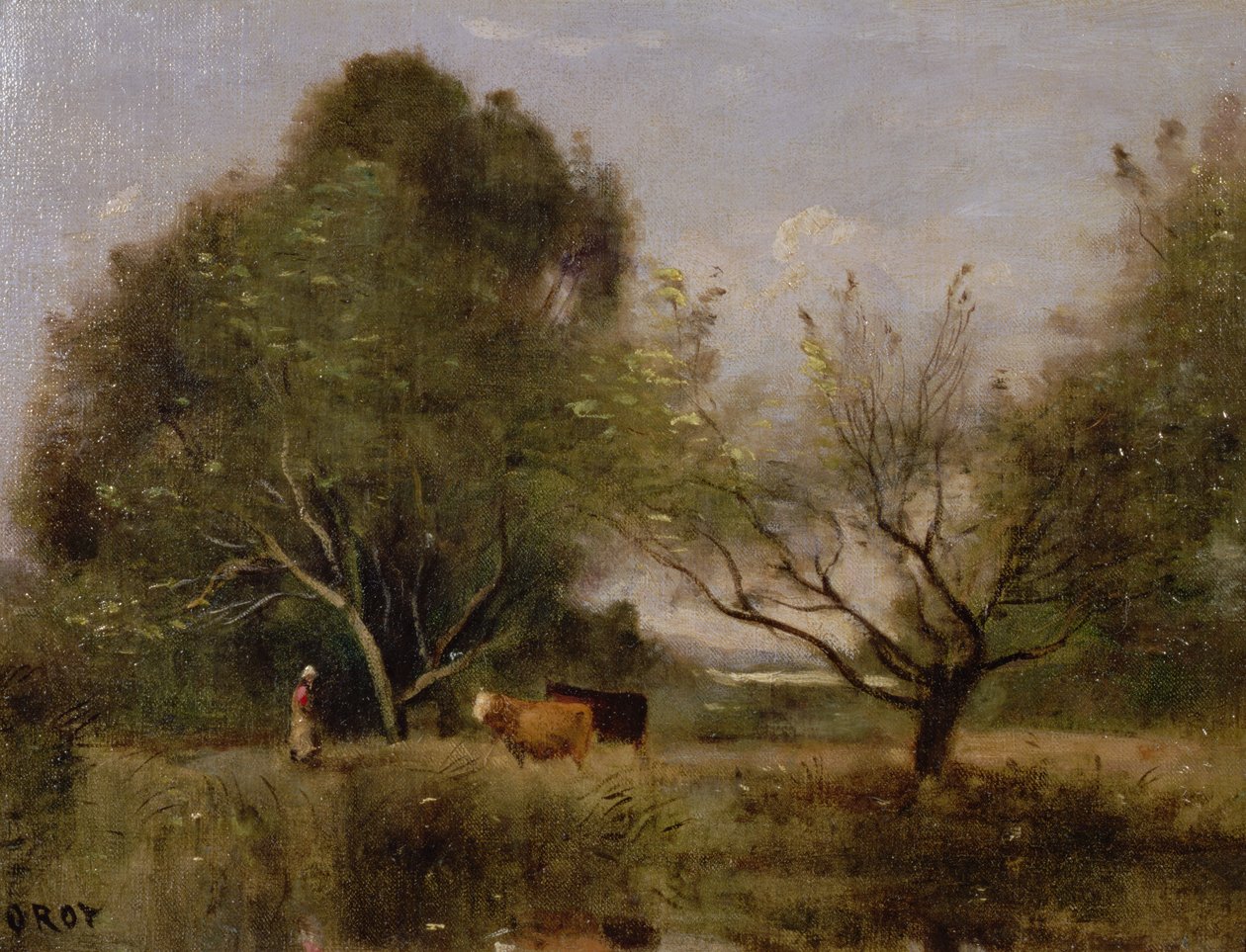 Landskab med kvæg af Jean Baptiste Camille Corot