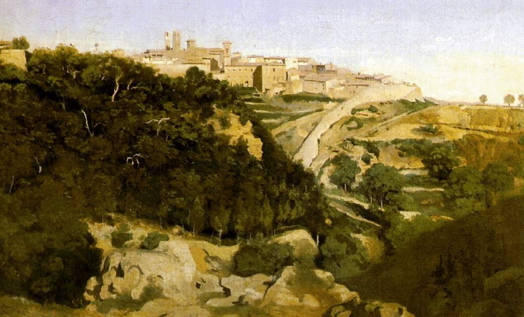 Landskab med by af Jean Baptiste Camille Corot