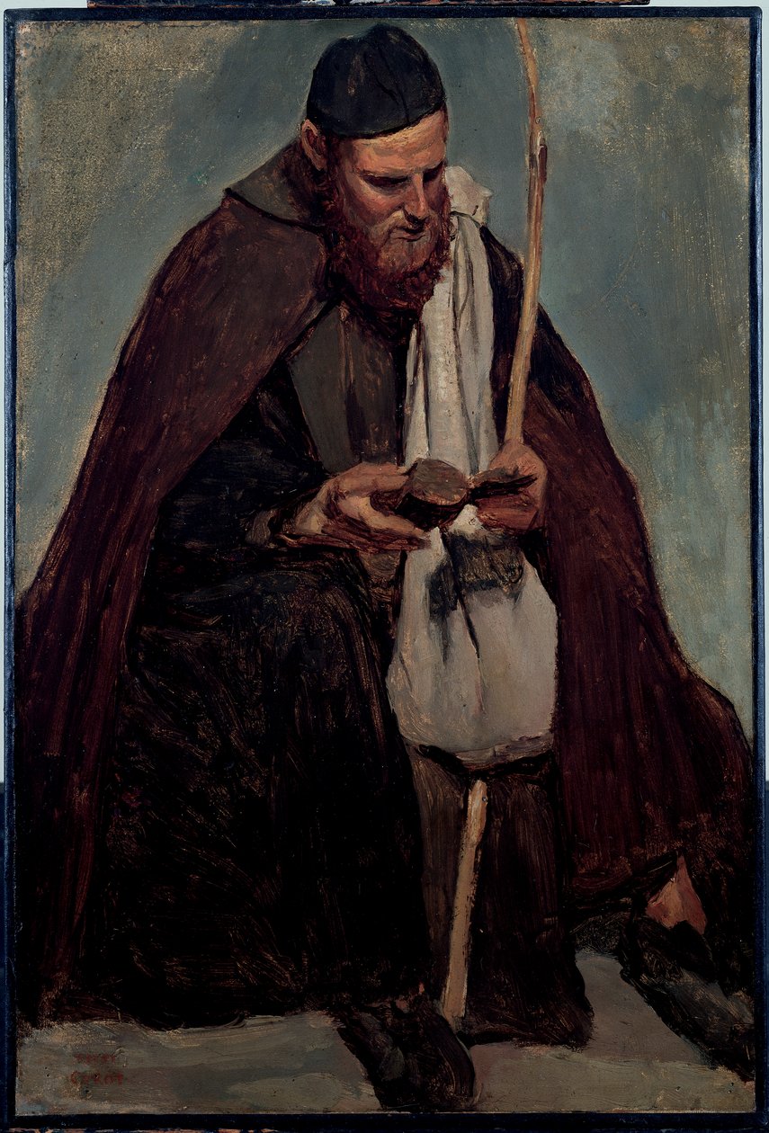 Italiensk munk sidder og læser af Jean Baptiste Camille Corot