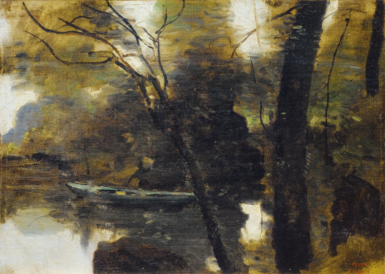 Noisy-le-grand, lille båd på floden af Jean Baptiste Camille Corot