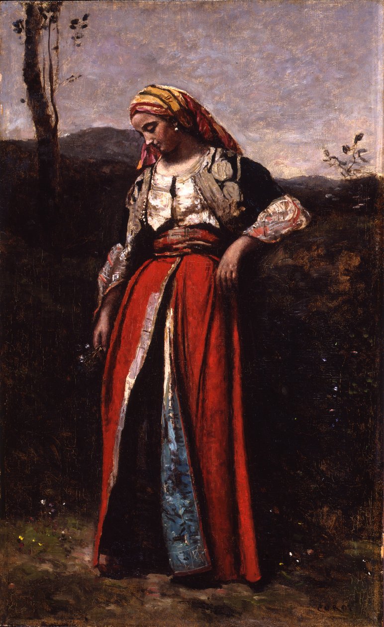 Portræt af Mlle Dobigny, 1865-70 (olie på træ) af Jean Baptiste Camille Corot