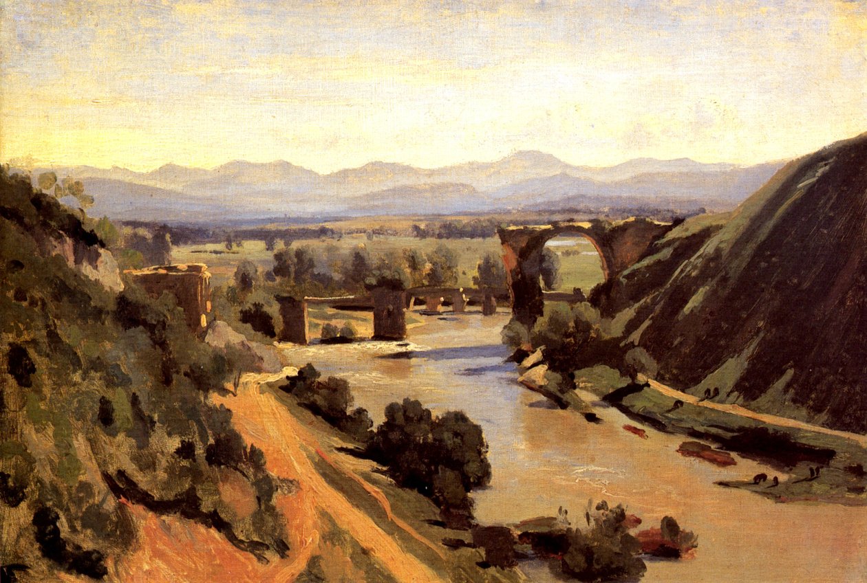 Den augustæiske bro ved Narni af Jean Baptiste Camille Corot