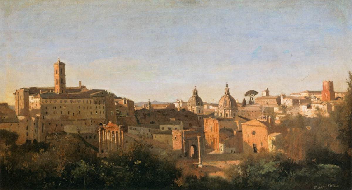 Forum set fra Farnese-haverne af Jean Baptiste Camille Corot