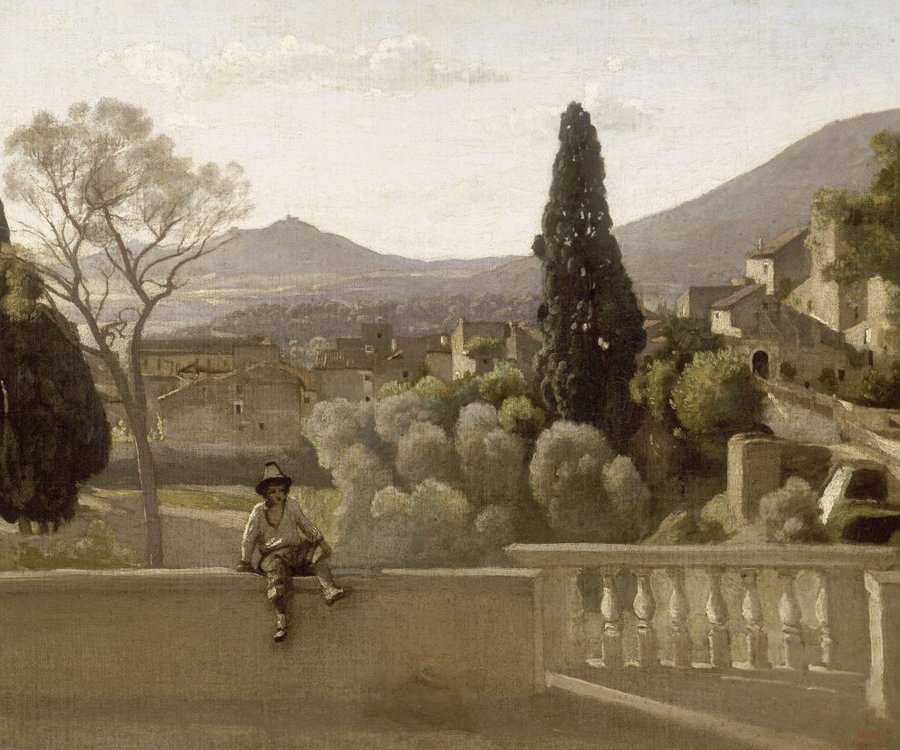 Villa dEste-haverne i Tivoli af Jean Baptiste Camille Corot