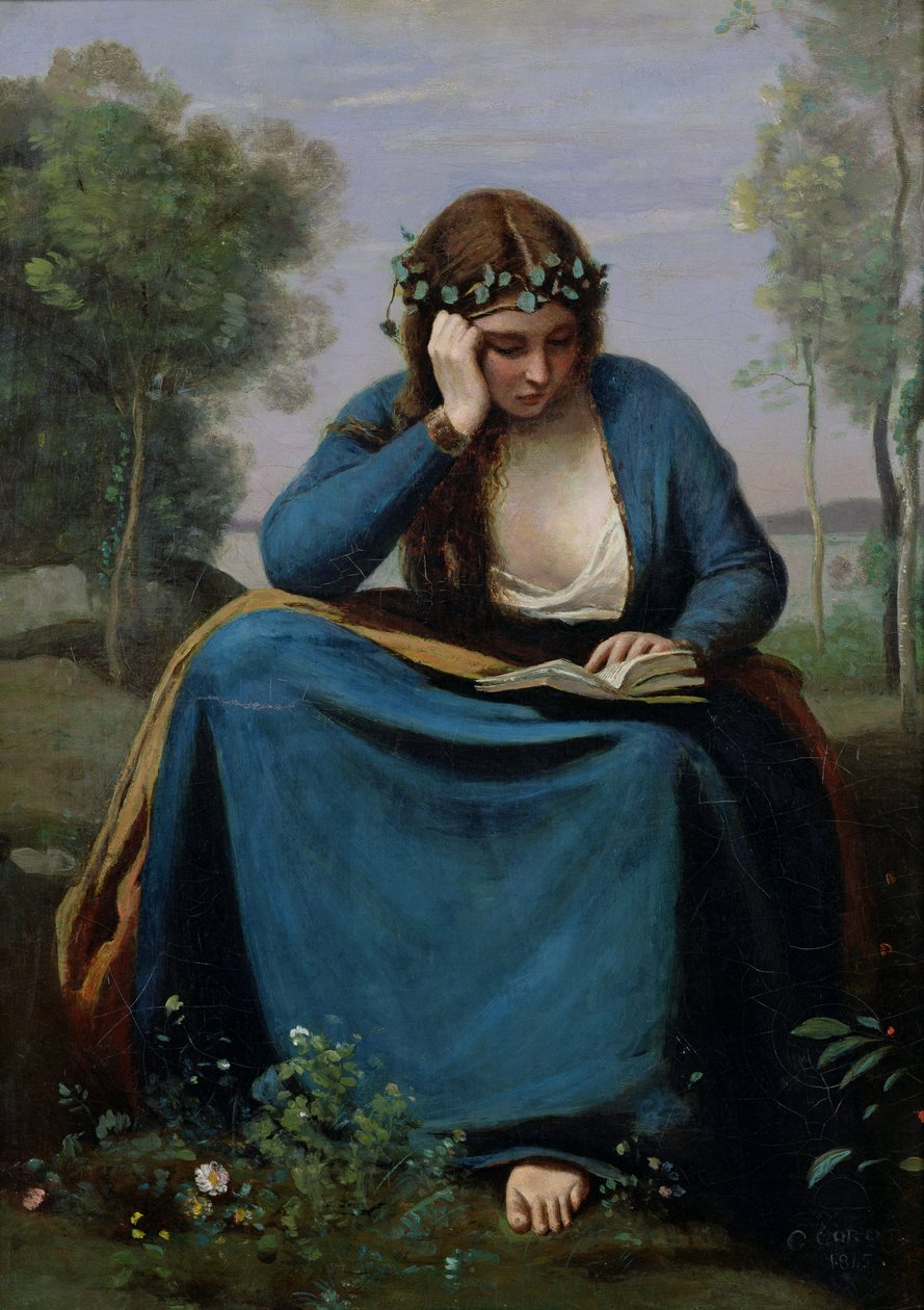 Læseren kronet med blomster eller Virgils muse, 1845 af Jean Baptiste Camille Corot