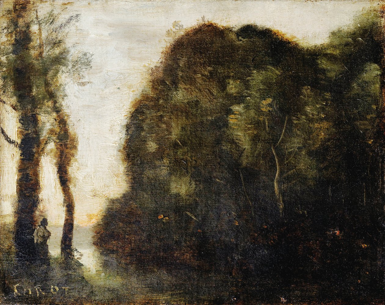 Træer ved solnedgang af Jean Baptiste Camille Corot