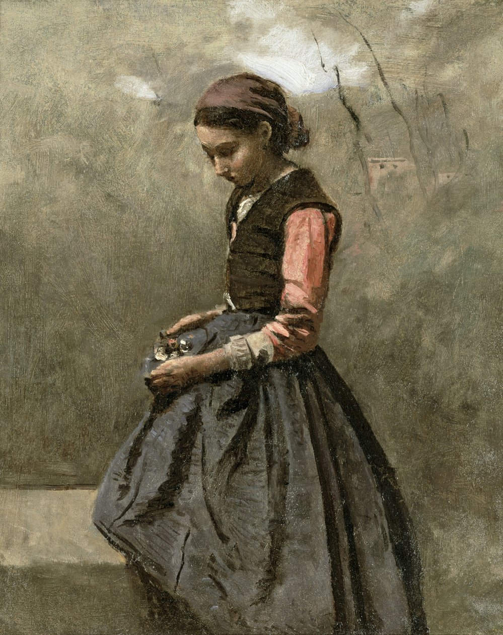 En eftertænksom pige af Jean Baptiste Camille Corot