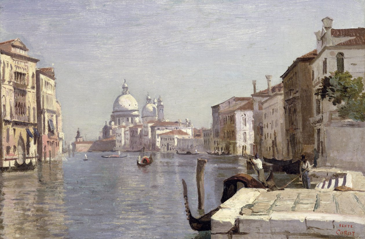 Venedig - Udsigt over Campo della Carita mod Salutkuplen, 1834 af Jean Baptiste Camille Corot