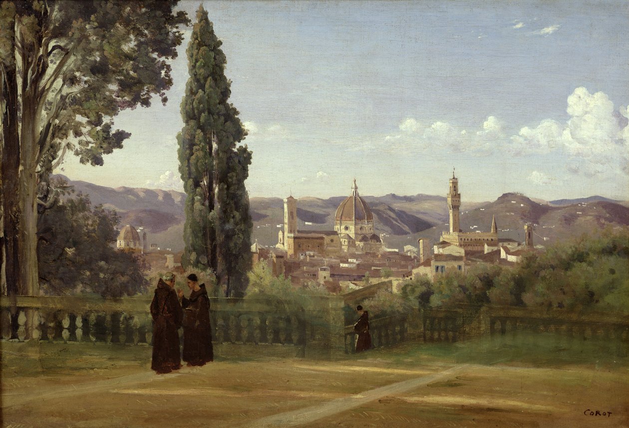 Udsigt over Firenze fra Boboli-haven, ca. 1834-36 af Jean Baptiste Camille Corot