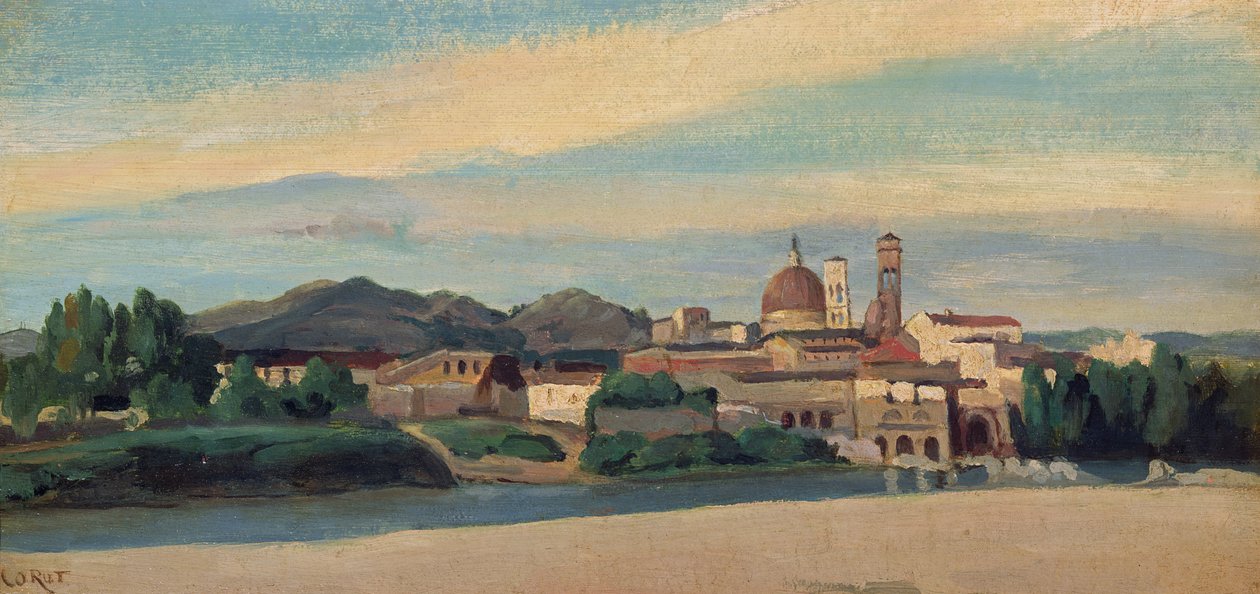 Udsigt over en italiensk landsby (olie) af Jean Baptiste Camille Corot