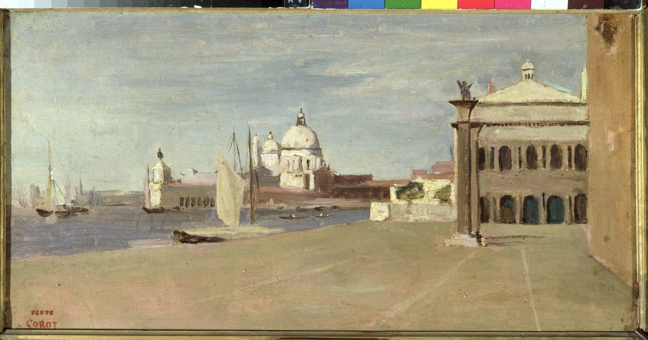 Udsigt over Canal Grande, Venedig, fra Riva degli Schiavone, 1828 (olie på papir lagt på lærred) af Jean Baptiste Camille Corot