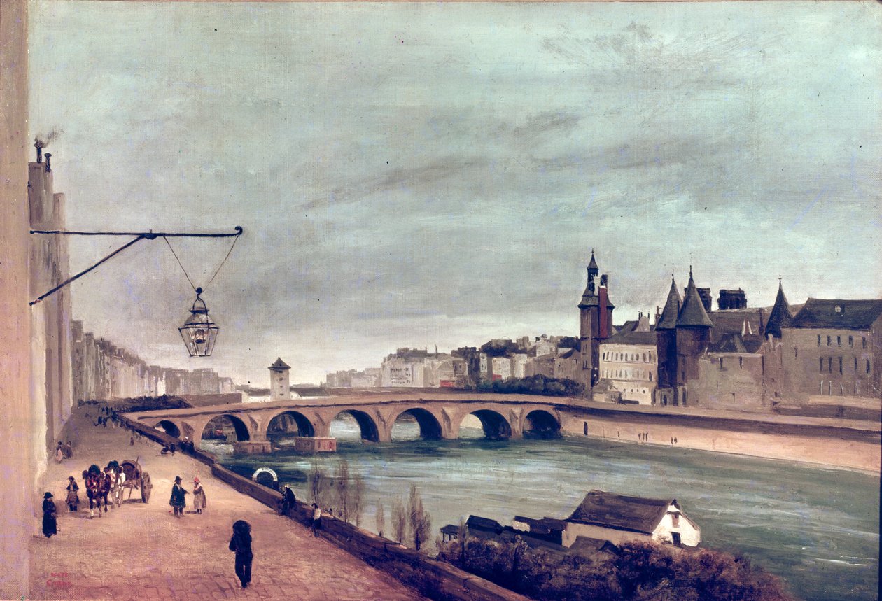 Udsigt over Pont au Change fra Quai de Gesvres, sommeren 1830 af Jean Baptiste Camille Corot