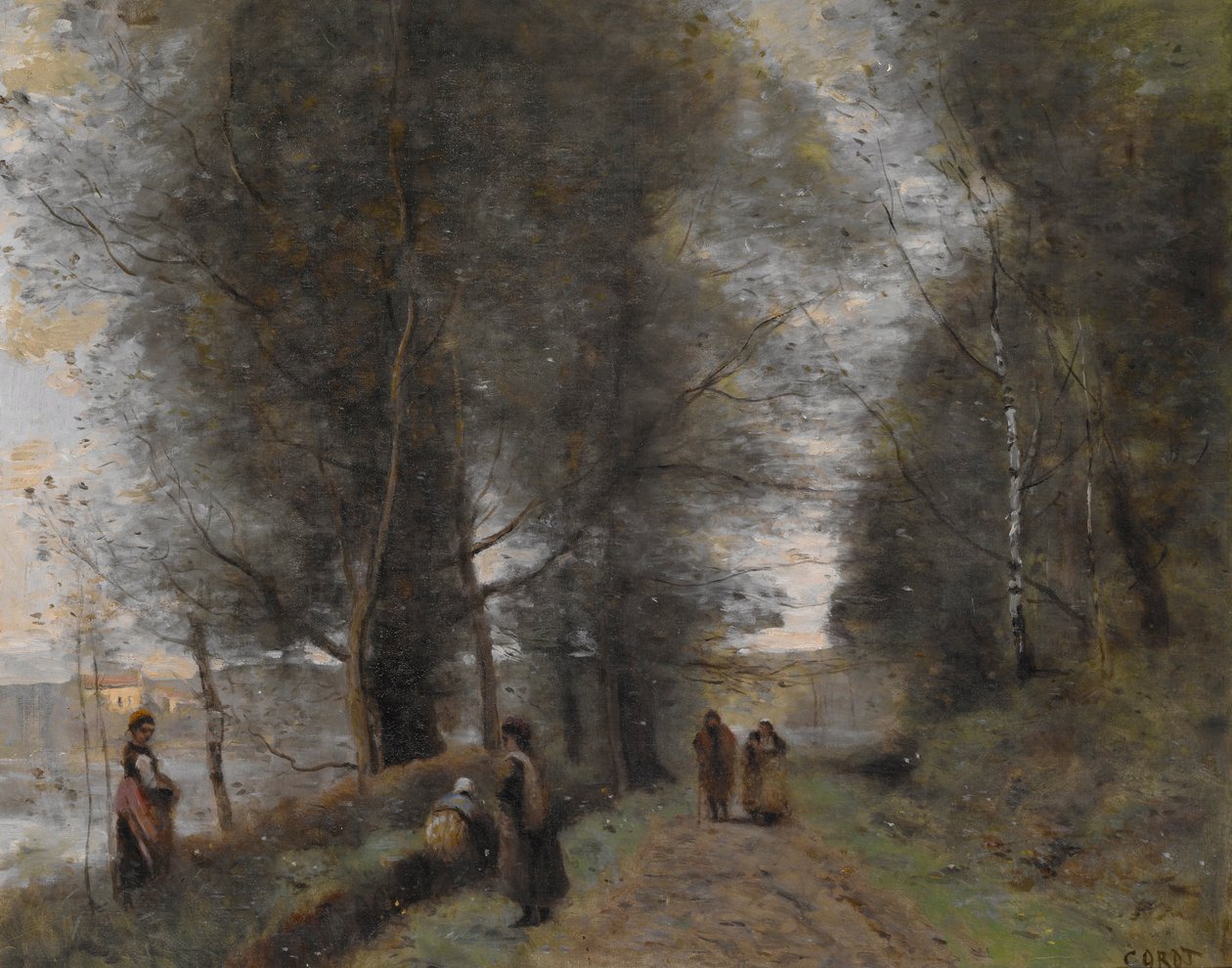 Ville dAvray, skovstien langs dammen af Jean Baptiste Camille Corot