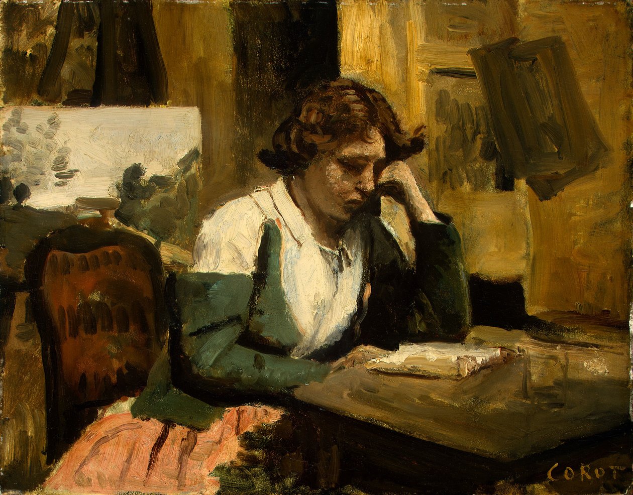 Ung pige læser af Jean Baptiste Camille Corot