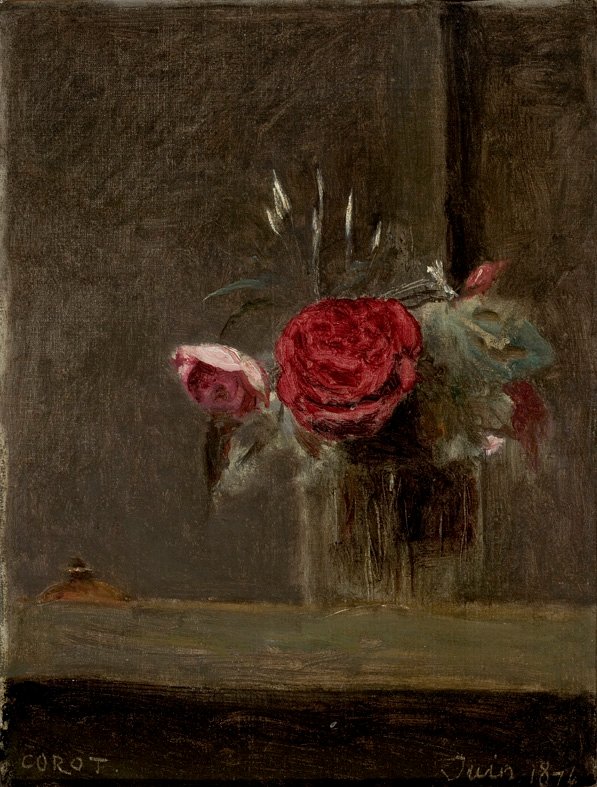 roser i et glas af Jean Baptiste Camille Corot