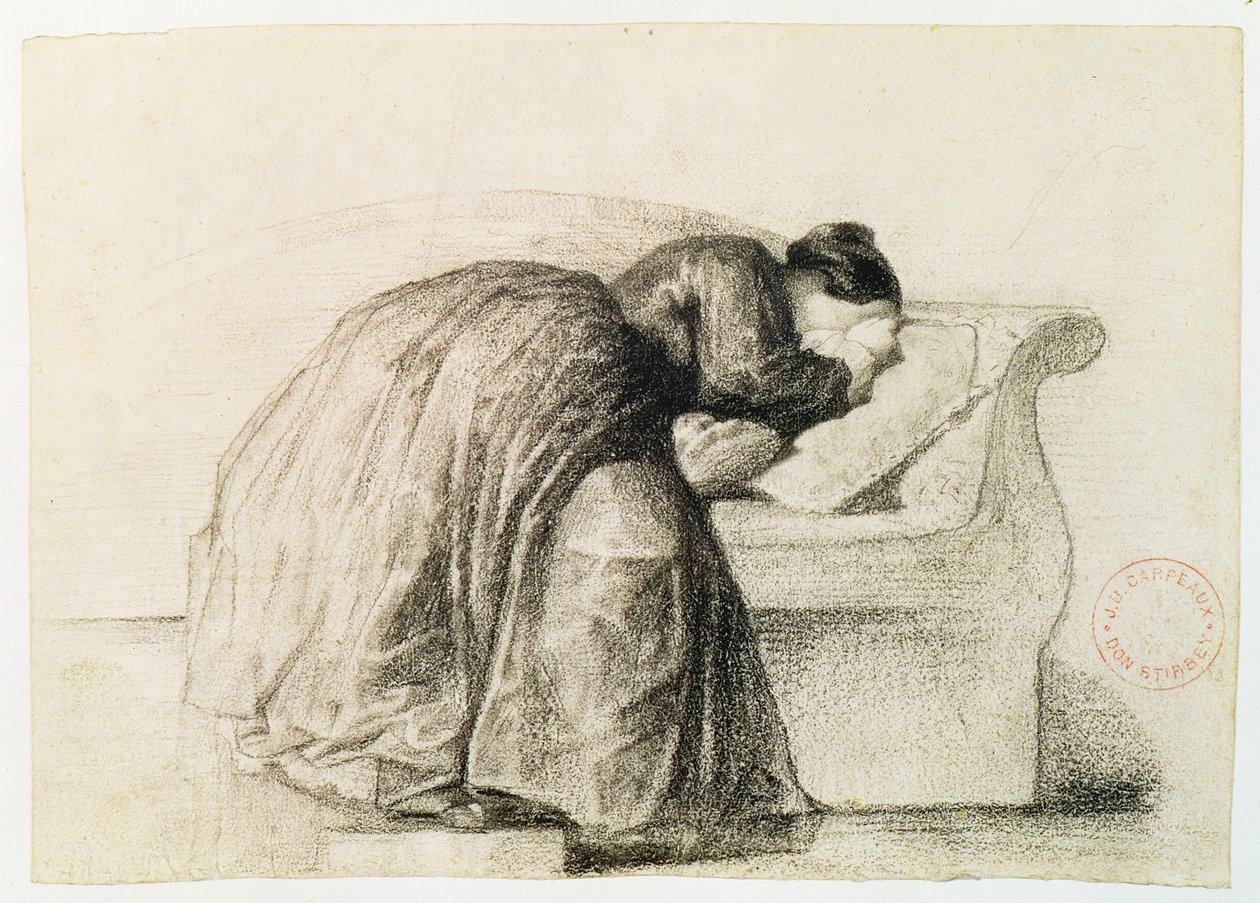 Studie af en kvinde, der græder (sort kridt på papir) af Jean Baptiste Carpeaux
