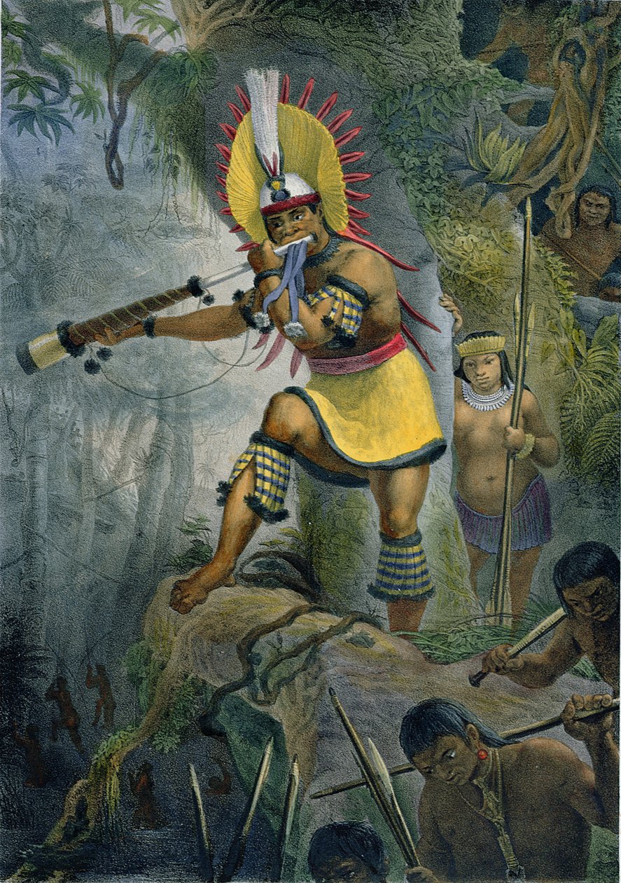 En Coroado-indianer, der giver signalet til angreb, illustration fra 