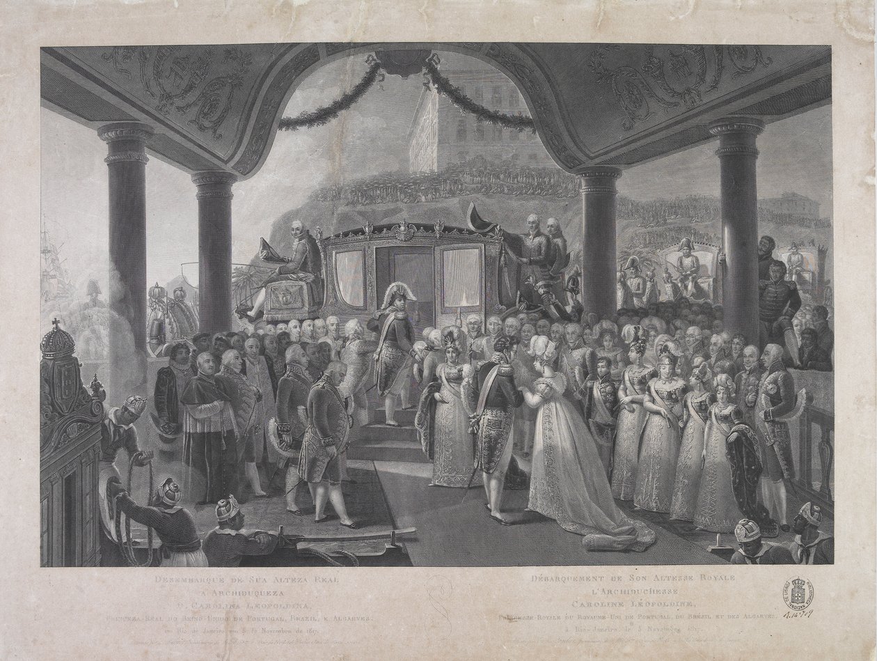 Landing af HRH ærkehertuginde D. Carolina Leopoldina, prinsesse Royal af Det Forenede Kongerige Portugal, Brasilien og Algarves, i Rio de Janeiro den 5. november 1817 af Jean Baptiste Debret