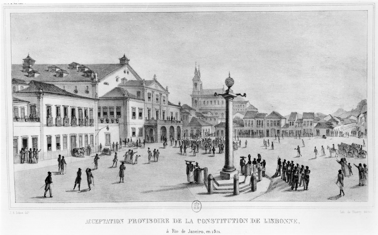 Midlertidig accept af Lissabon-forfatningen, Rio de Janeiro, 1821, illustration fra "Voyage Pittoresque et Historique au Bresil", Paris, 1835 af Jean Baptiste Debret
