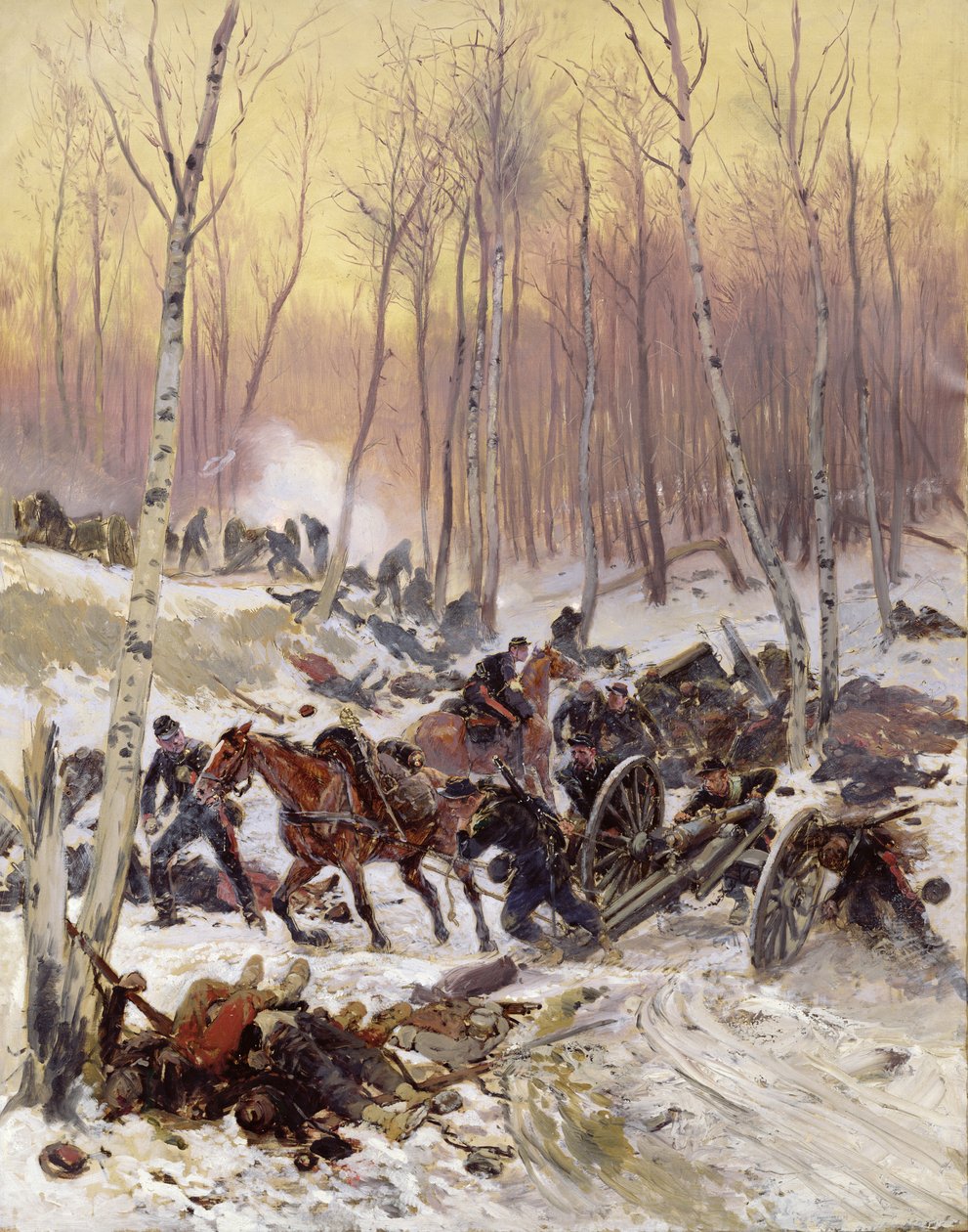 Artillerikamp i en skov under belejringen af Paris, 1870-71 af Jean Baptiste Edouard Detaille