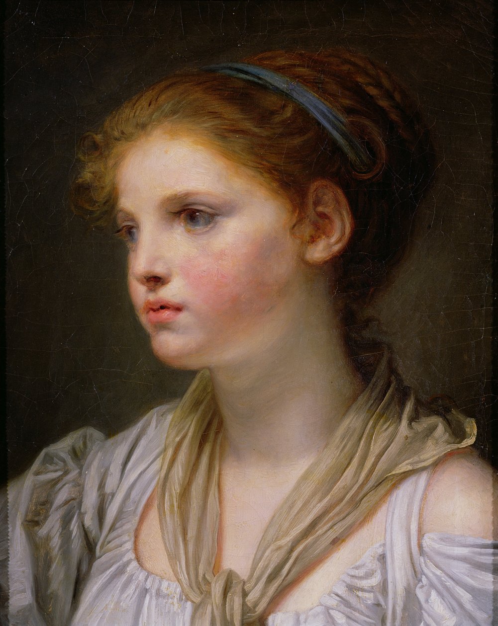 0irl med et blåt bånd af Jean Baptiste Greuze