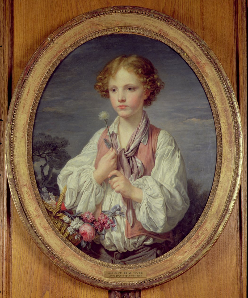 Ung dreng med en kurv med blomster af Jean Baptiste Greuze