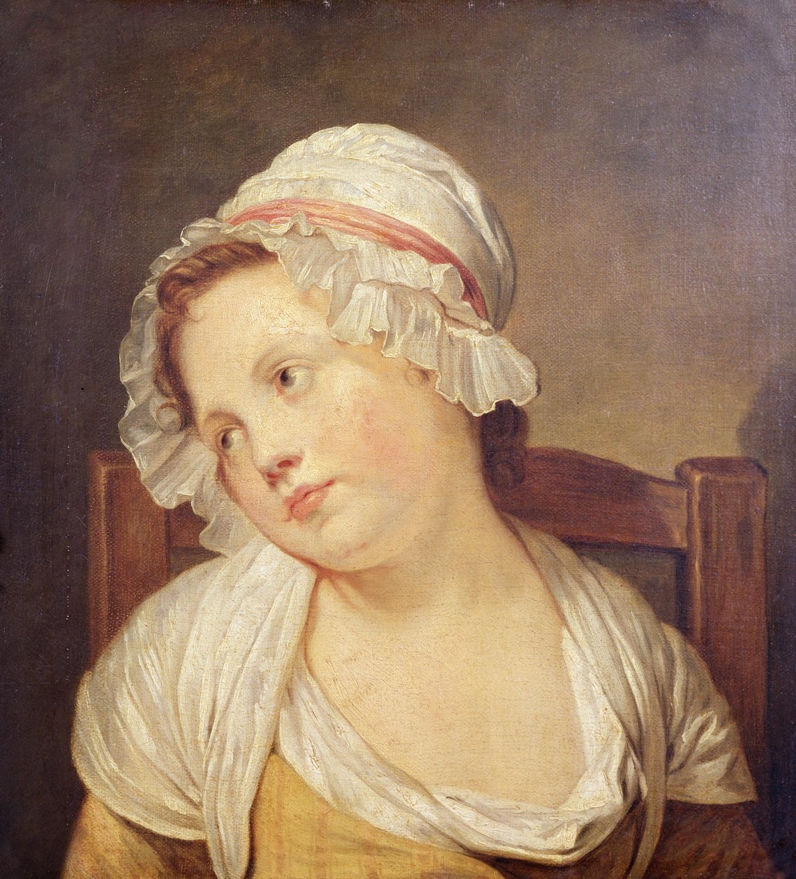 Ung pige i en hvid motorhjelm af Jean Baptiste Greuze