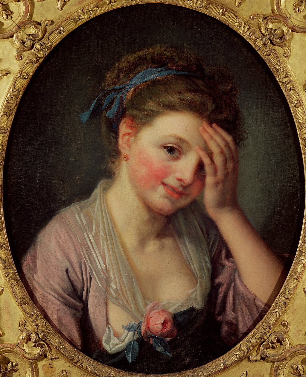 Ung pige med en rose af Jean Baptiste Greuze