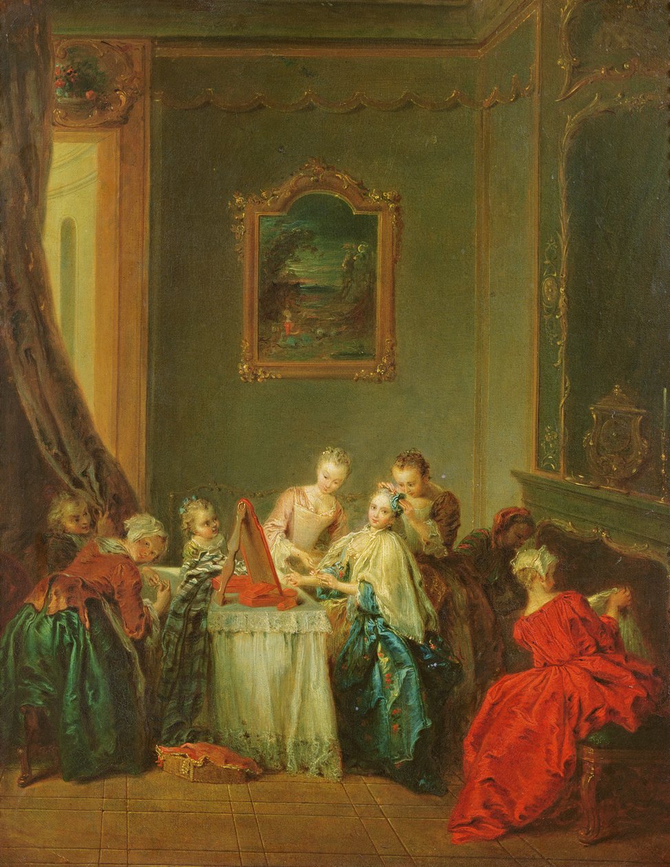 Toilettet: Ung kvinde ved hendes toiletbord af Jean Baptiste Joseph Pater