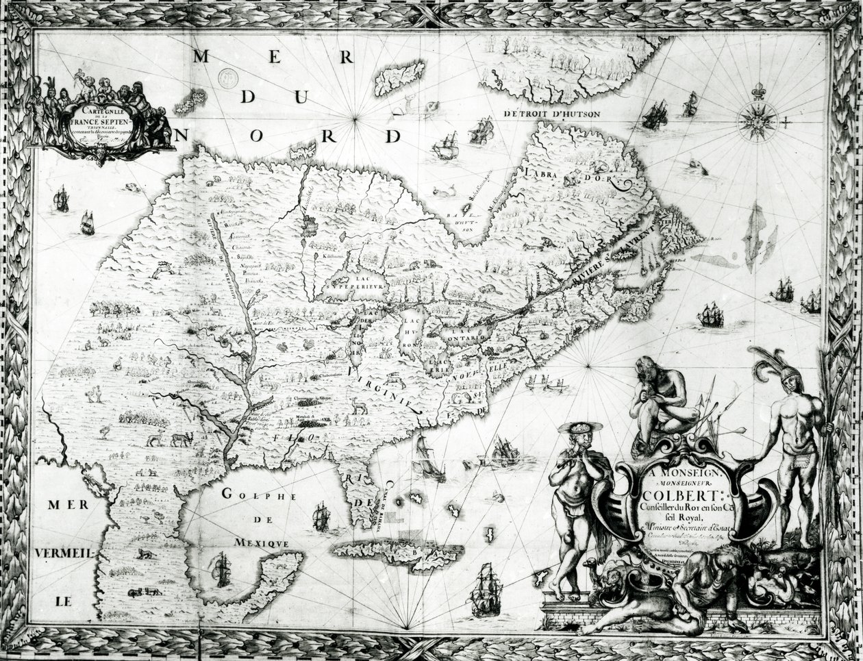 Kort over Ny Frankrig dedikeret til Colbert af Duchesneau, Intendant, 1681 (se 164769 for detaljer) af Jean Baptiste Louis Franquelin