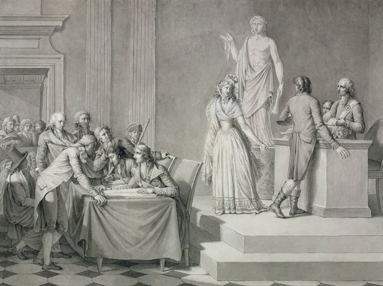 Republikansk skilsmisse (pen og blæk og grisaille på papir) af Jean Baptiste Mallet
