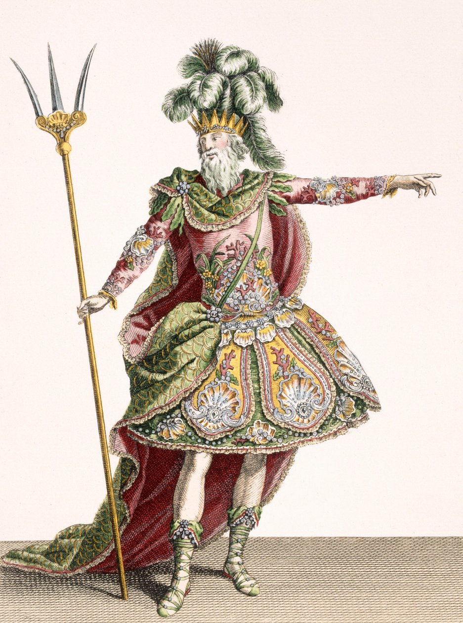 Kostume til Neptun i flere operaer, indgraveret af Rene Gaillard (ca. 1719-90) ca. 1780 af Jean Baptiste Martin